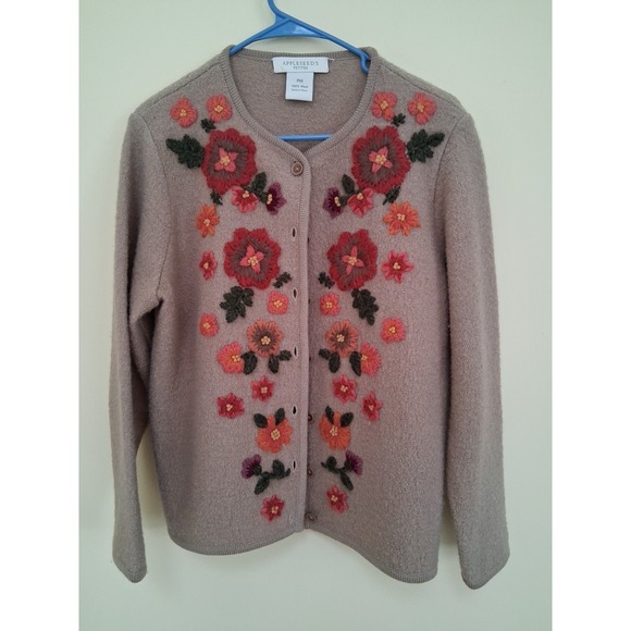 Appleseed's Sweaters - vintage 100 % Wool.Appleseed's Petites floral embroidered cardigan. P M .